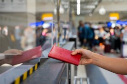 Abortion travel bans - woman going through customs.